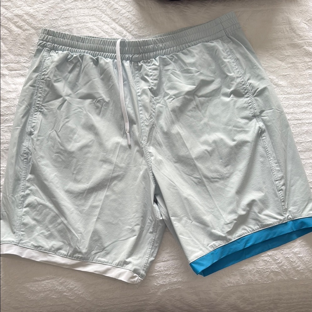Light Gray and Blue Athletic Shorts